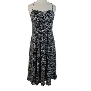 Banana Republic Pintuck Midi Dress Black White Dot Sundress Crossback Size 8